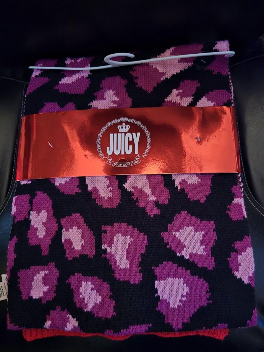 Juicy Couture Black & Pink Leopard Print Knit Scarf